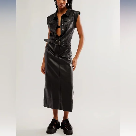 leather dress with fur Moonstone Foiled Faux Leather Mini Dress ‍ ️Mermaid Way, Silver / S